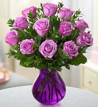 Send One Dozen Purple Holland Roses in Vase to Philippines