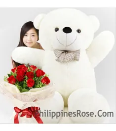 red rose bouquet with giant bear to philippines