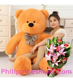 4 ft bear with lily and rose bouquet in philippines