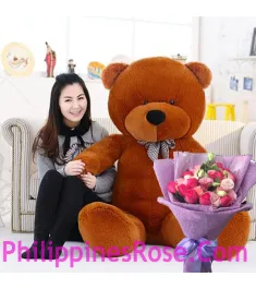 pink rose bouquet with giant teddy bear to philippines