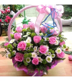 24 Pink Harmony Roses Basket to Philippines