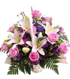 Pink Roses & Lilies in Basket to Philippines