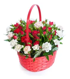 Red & White Roses in Basket to Philippines