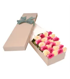 2 Dozen Pink and Peach Roses in a Box Delivery to Philippines