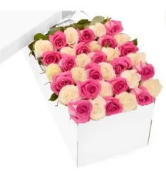 3 Dozen Pink & White Roses in a Box Delivery to Philippines