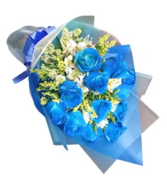 Dozen of Blue Roses in a Bouquet