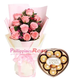 12 Pink  Roses Bouquet with Toblerone Chocolate