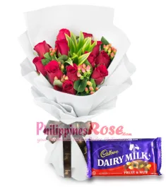 12 Red Roses with Cadbury Chocolate