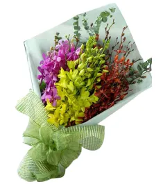 12 Mixed Color Orchids in a Bouquet