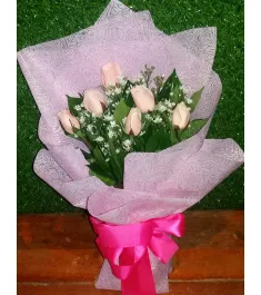 6 Pcs Pink Roses in Bouquet