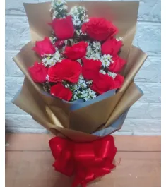 12 Red and White Roses in a Bouquet