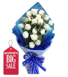 24 White Roses in Bouquet