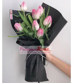 8 Pcs Pink Tulips in a Bouquet