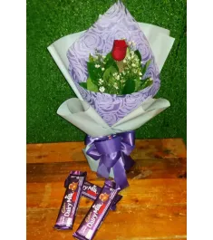 Single Rose Bouquet with Chocolate