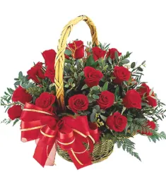 18 pcs. Red Color Roses in Basket