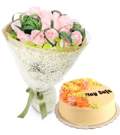 24 Yellow Roses with Vanilla Message Cake By Max's