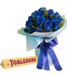 24 Pcs. Blue Roses with Chocolate Bar