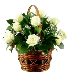 12 Stems White Roses in Basket