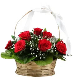 12 pcs. Red Color Roses in Basket