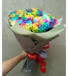 12 Rainbow Roses in Vase to Philippines