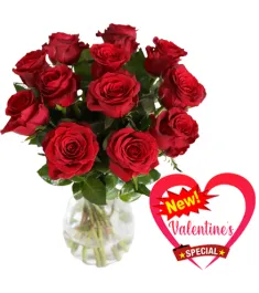 12pcs Red Roses In Vase