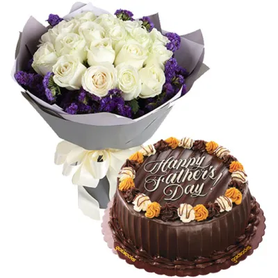 12 White Roses Bouquet with Cake