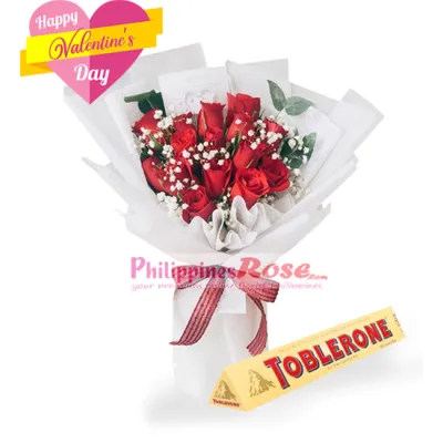 12 Red Roses Bouquet with Toblerone Chocolate