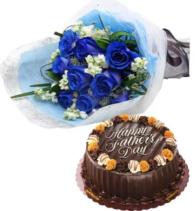 12 blue Roses Bouquet with Cake