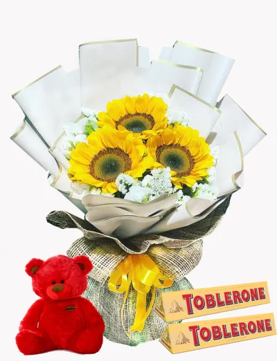 12 Red Roses in Vase,Lindt Chocolate Box with Bear Send to Philippines